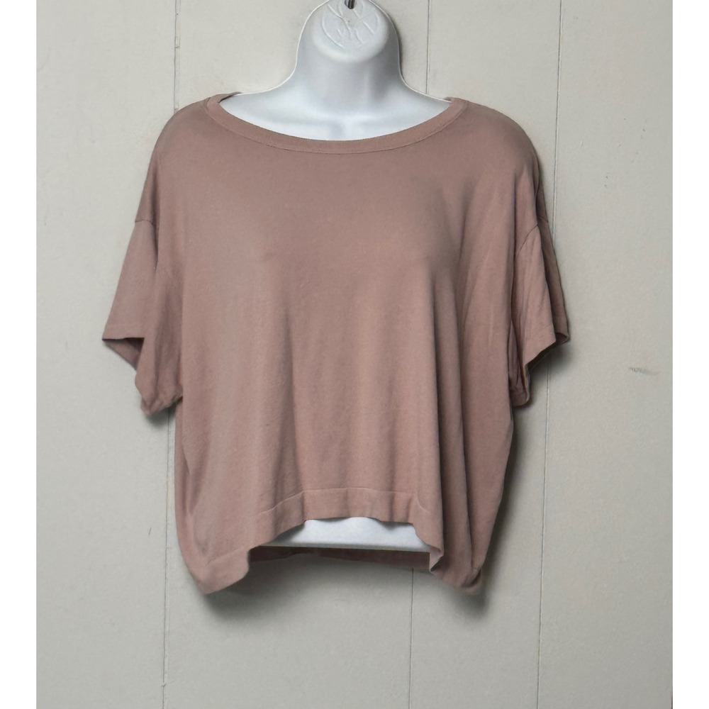 Avocado Women's Mauve Pink Boxy Cropped Short Sleeve Activewear Top Size Large